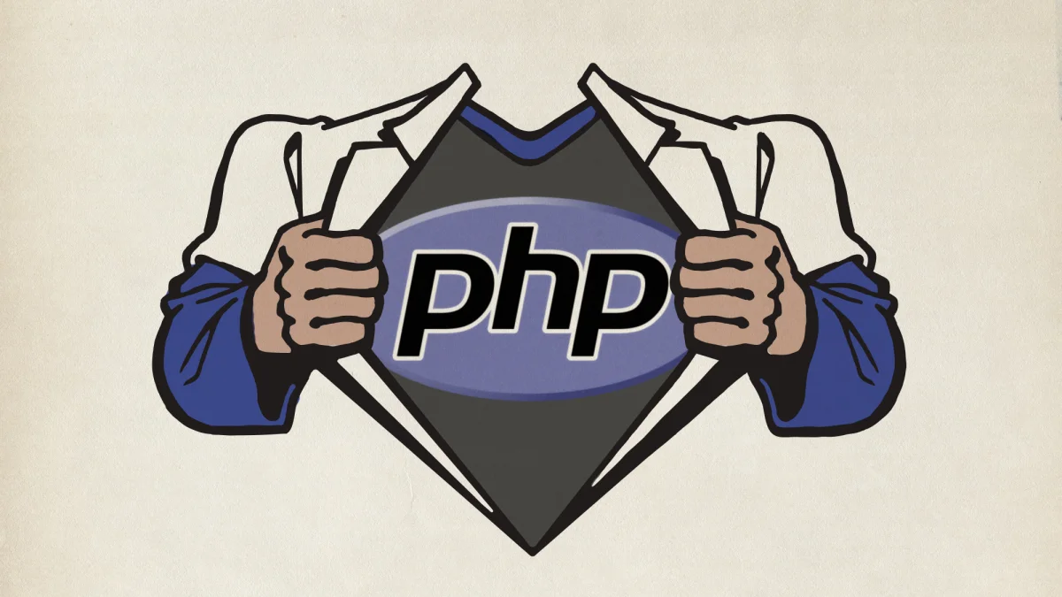 A man ripping open his shirt to reveal the PHP logo